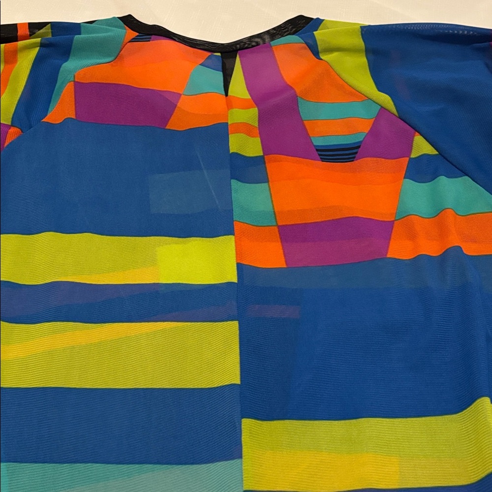 Annalee + Hope multicolored sheer poncho SZ XL cape style rounded edge vacay - Picture 11 of 12
